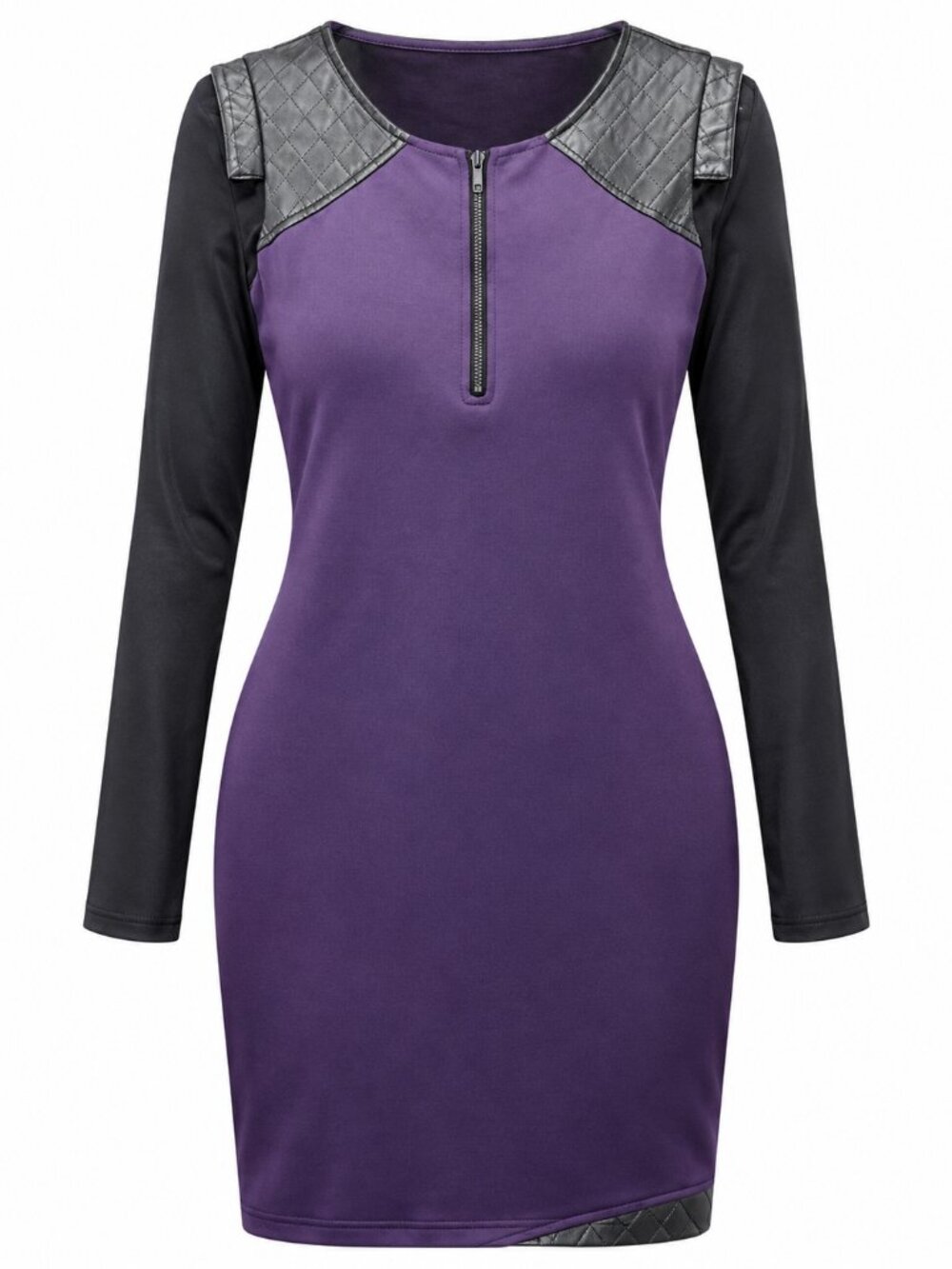 Kessley Purple Faux Suede Dress Black Faux Leather Trim Size S